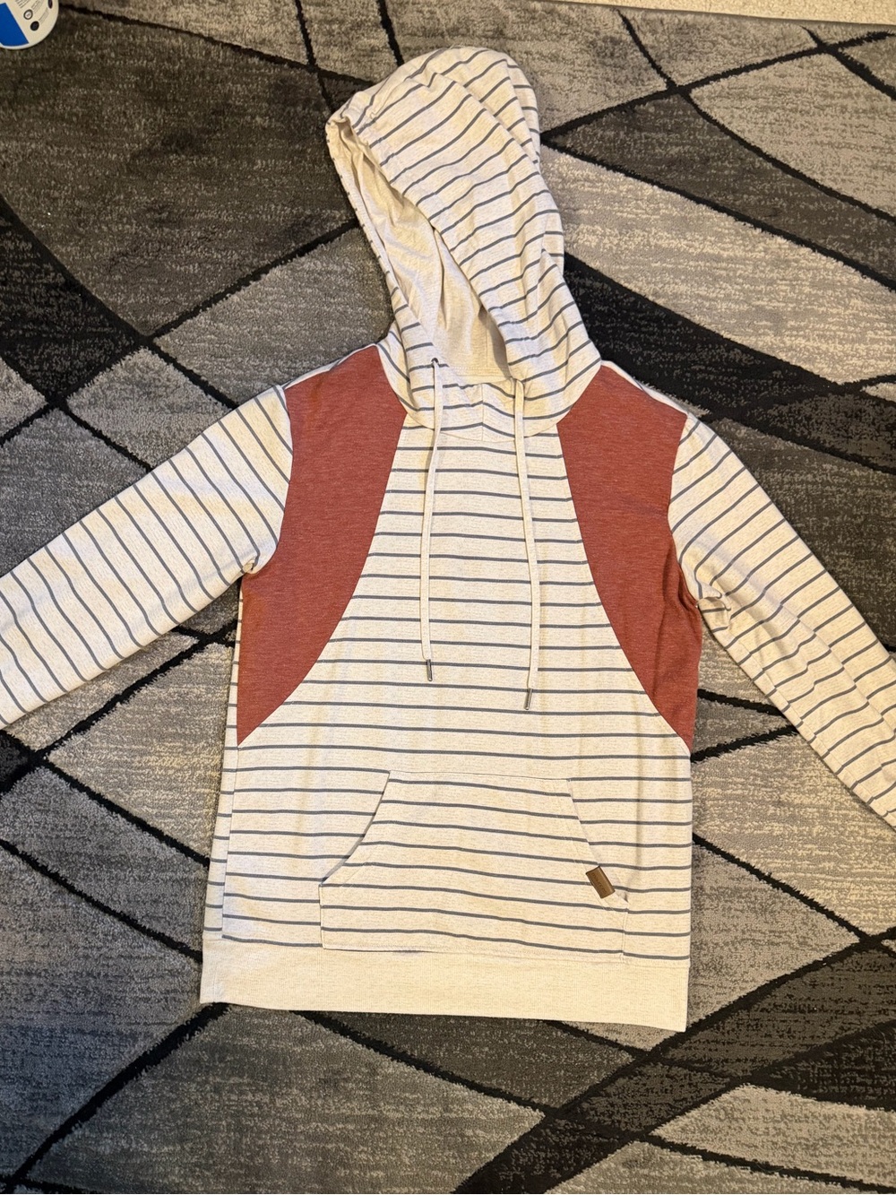 MAURICES CREAM AND RUST STRIPED HOODIE SWEATER